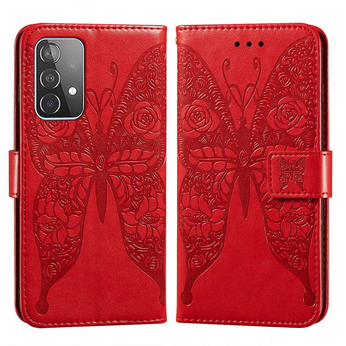 For Samsung Galaxy A52 4G/5G / A52s 5G Imprinted Rose Flower Butterflies Pattern Leather Wallet Stand Case