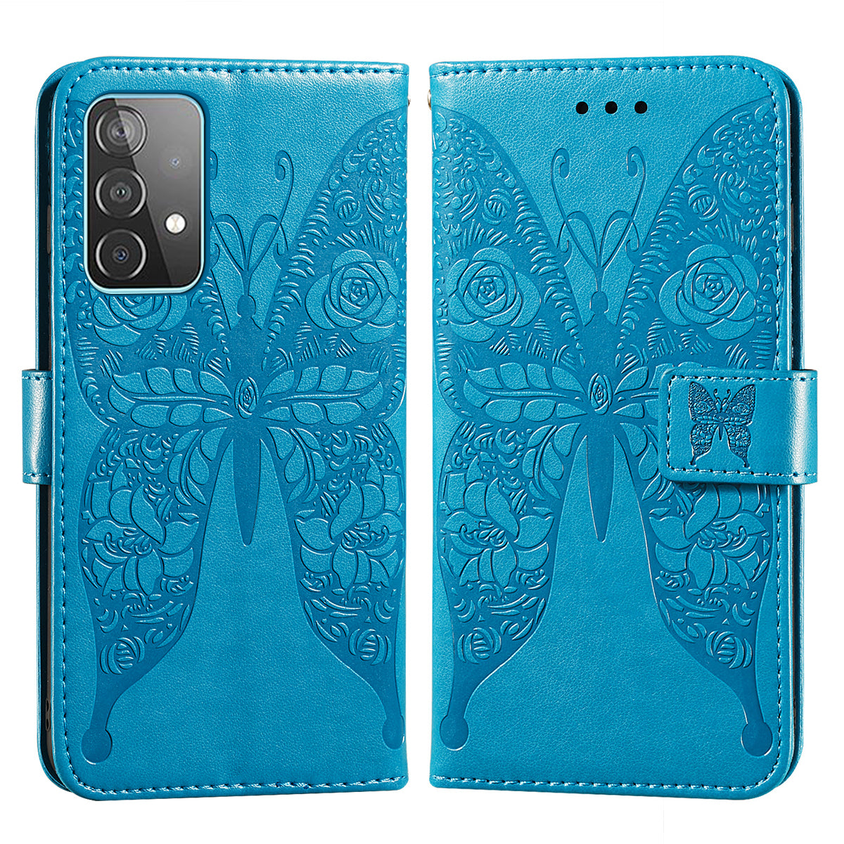 For Samsung Galaxy A52 4G/5G / A52s 5G Imprinted Rose Flower Butterflies Pattern Leather Wallet Stand Case