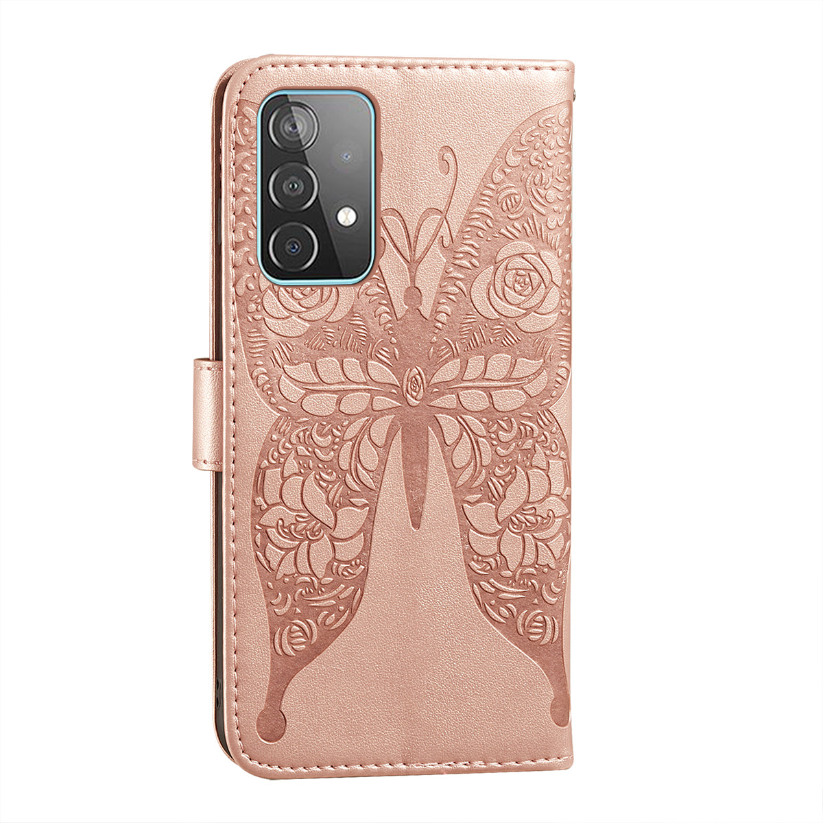 For Samsung Galaxy A52 4G/5G / A52s 5G Imprinted Rose Flower Butterflies Pattern Leather Wallet Stand Case