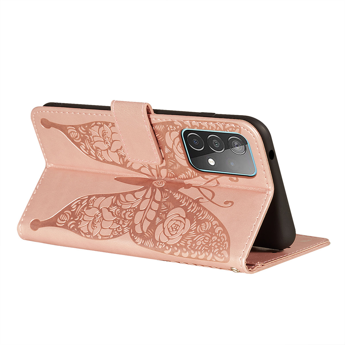 For Samsung Galaxy A52 4G/5G / A52s 5G Imprinted Rose Flower Butterflies Pattern Leather Wallet Stand Case