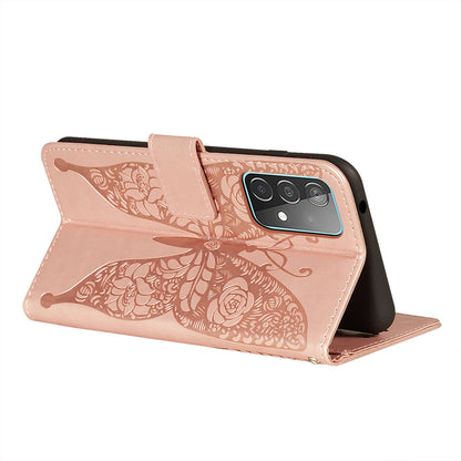 For Samsung Galaxy A52 4G/5G / A52s 5G Imprinted Rose Flower Butterflies Pattern Leather Wallet Stand Case