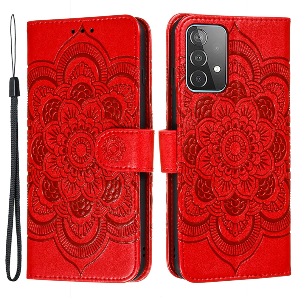 Imprint Mandala Flower Wallet Leather Cover for Samsung Galaxy A52 4G/5G / A52s 5G Protective Stand Shell