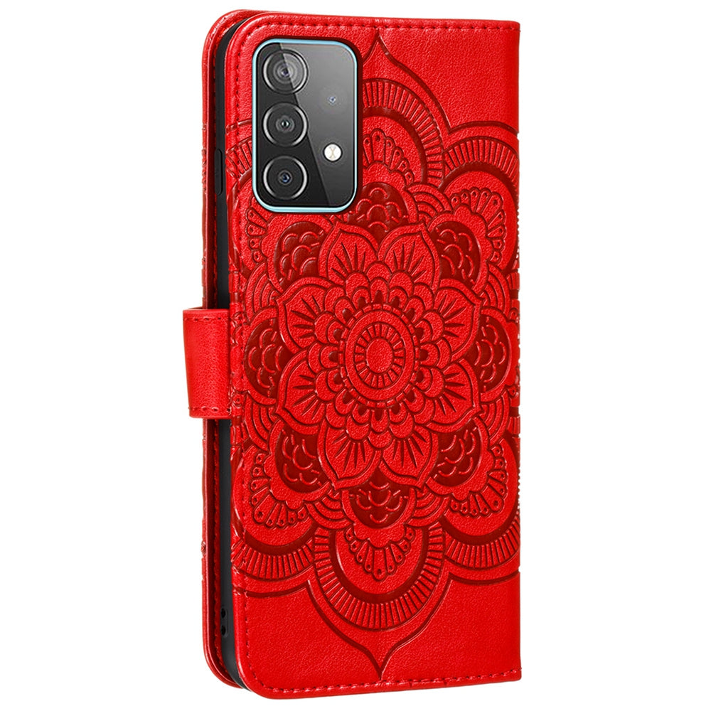 Imprint Mandala Flower Wallet Leather Cover for Samsung Galaxy A52 4G/5G / A52s 5G Protective Stand Shell