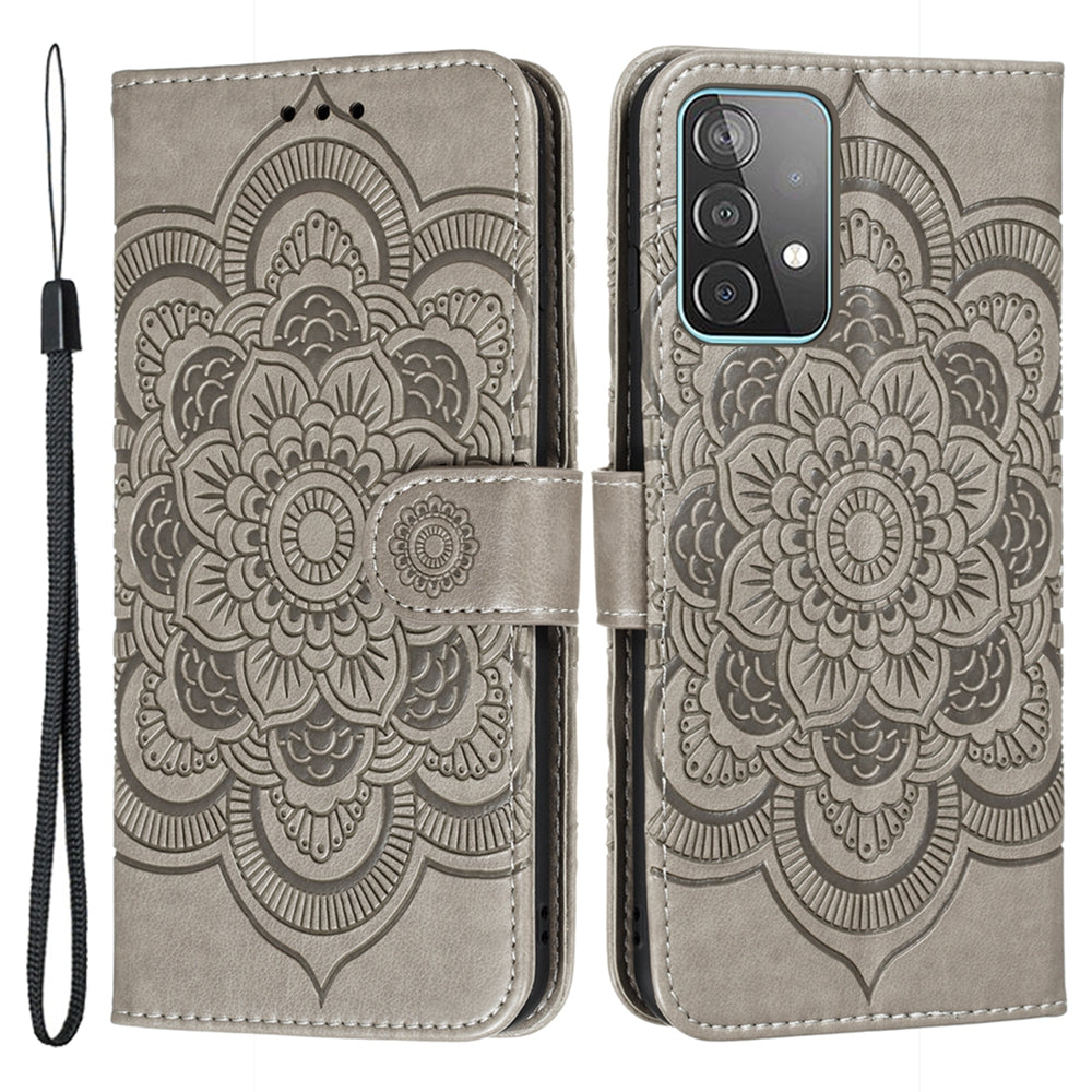 Imprint Mandala Flower Wallet Leather Cover for Samsung Galaxy A52 4G/5G / A52s 5G Protective Stand Shell