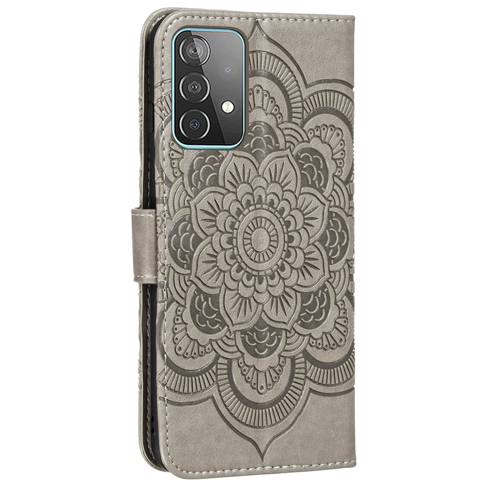 Imprint Mandala Flower Wallet Leather Cover for Samsung Galaxy A52 4G/5G / A52s 5G Protective Stand Shell
