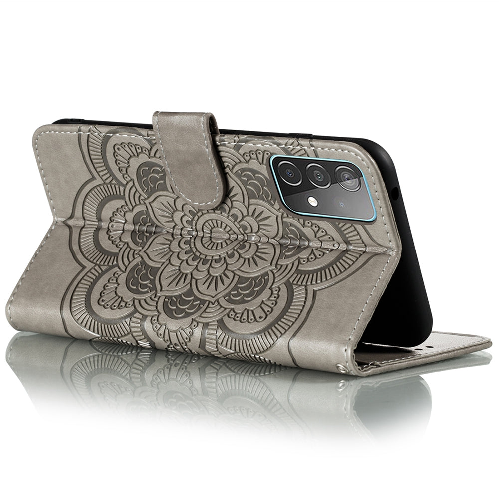 Imprint Mandala Flower Wallet Leather Cover for Samsung Galaxy A52 4G/5G / A52s 5G Protective Stand Shell