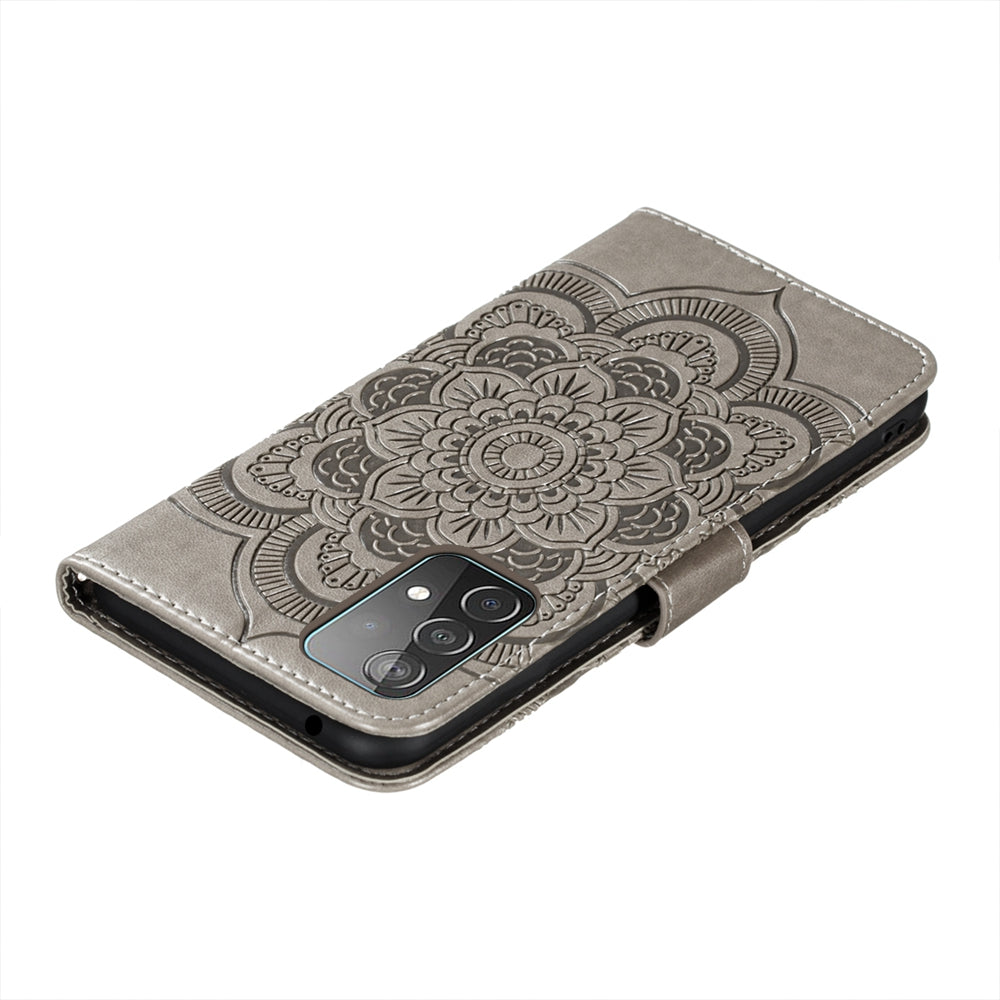 Imprint Mandala Flower Wallet Leather Cover for Samsung Galaxy A52 4G/5G / A52s 5G Protective Stand Shell