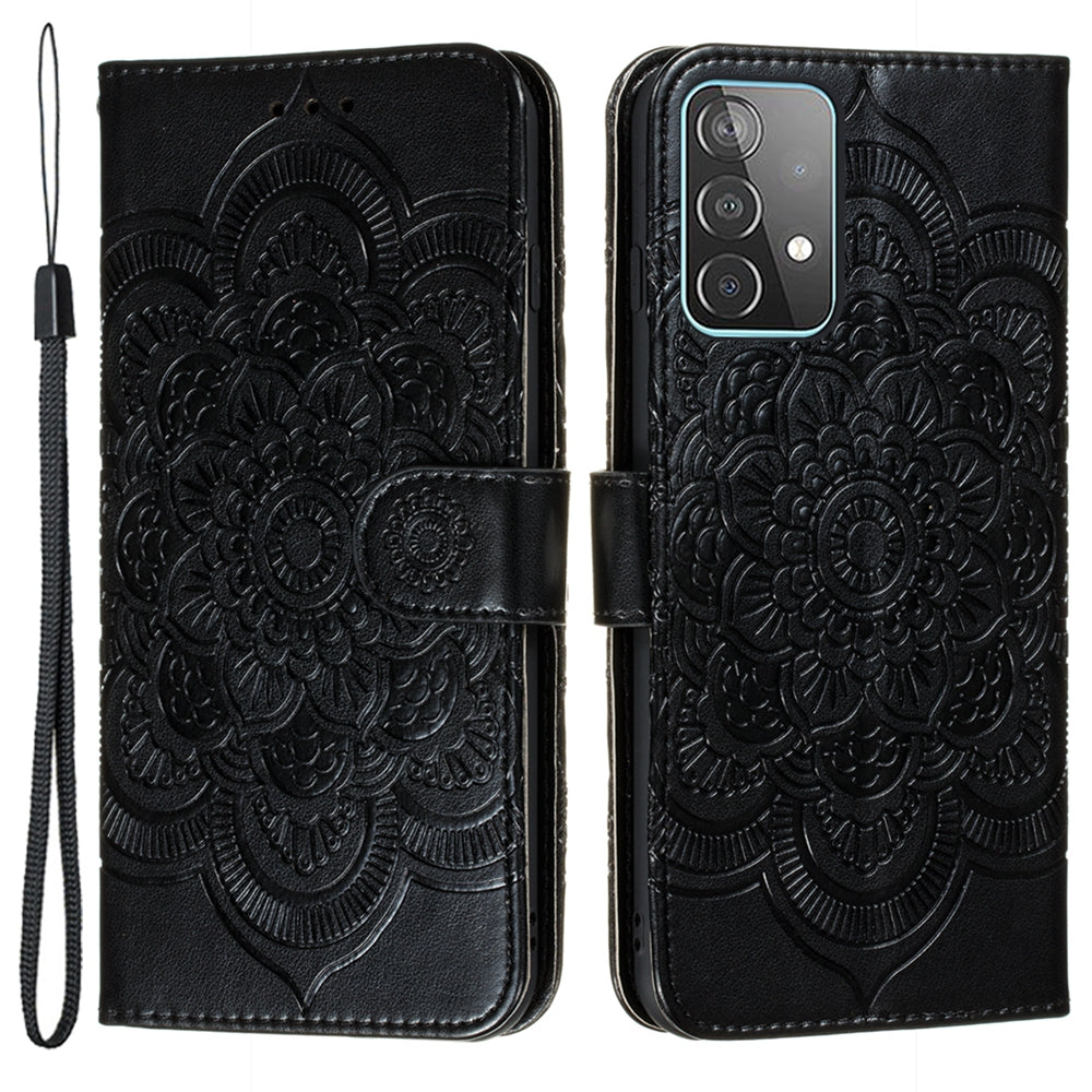 Imprint Mandala Flower Wallet Leather Cover for Samsung Galaxy A52 4G/5G / A52s 5G Protective Stand Shell