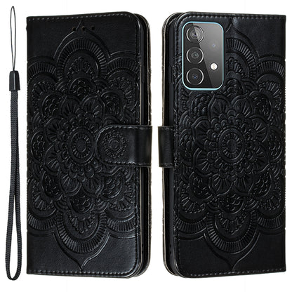 Imprint Mandala Flower Wallet Leather Cover for Samsung Galaxy A52 4G/5G / A52s 5G Protective Stand Shell