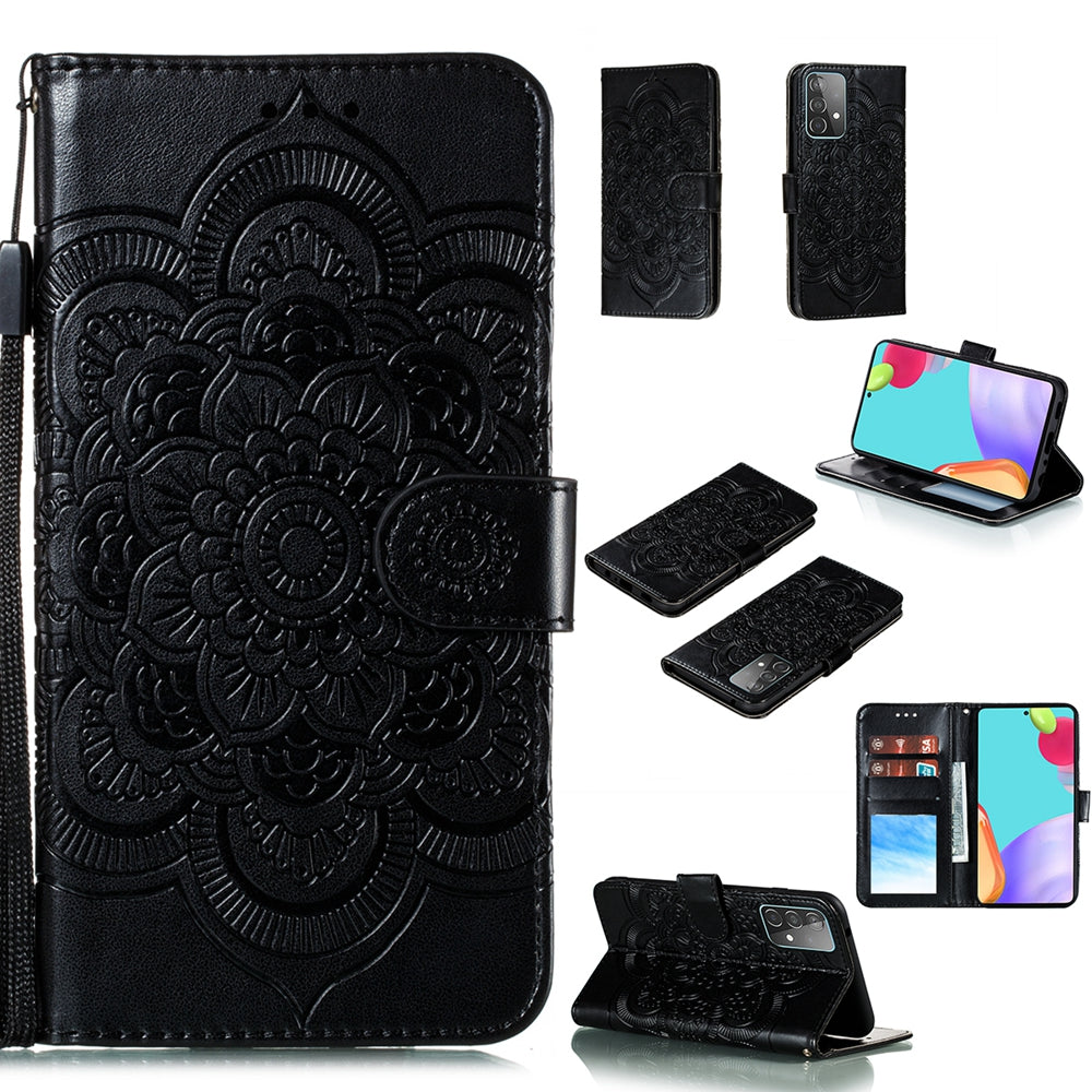 Imprint Mandala Flower Wallet Leather Cover for Samsung Galaxy A52 4G/5G / A52s 5G Protective Stand Shell