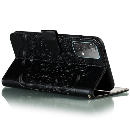 Imprint Mandala Flower Wallet Leather Cover for Samsung Galaxy A52 4G/5G / A52s 5G Protective Stand Shell