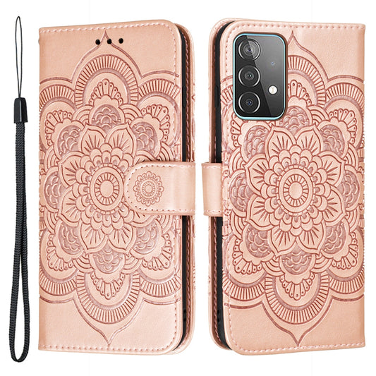 Imprint Mandala Flower Wallet Leather Cover for Samsung Galaxy A52 4G/5G / A52s 5G Protective Stand Shell