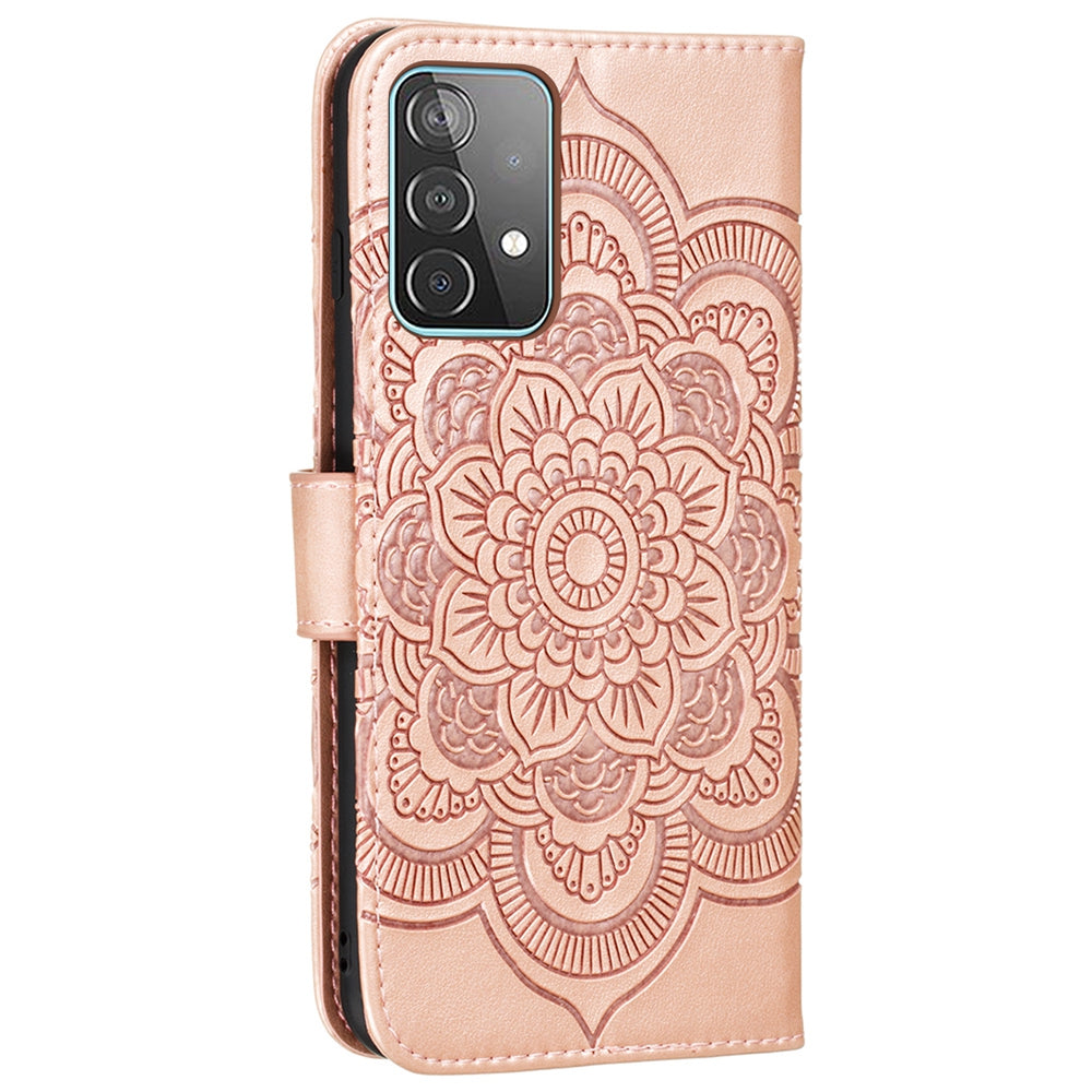 Imprint Mandala Flower Wallet Leather Cover for Samsung Galaxy A52 4G/5G / A52s 5G Protective Stand Shell