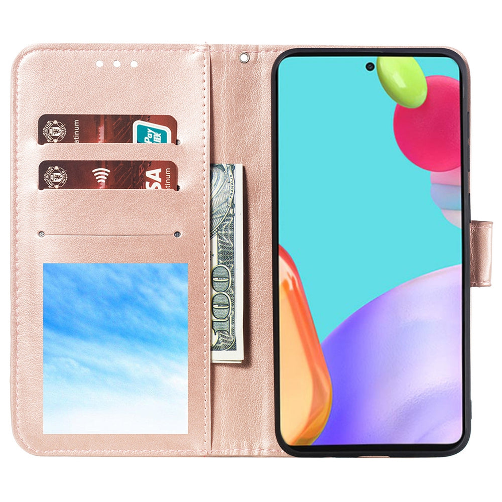 Imprint Mandala Flower Wallet Leather Cover for Samsung Galaxy A52 4G/5G / A52s 5G Protective Stand Shell