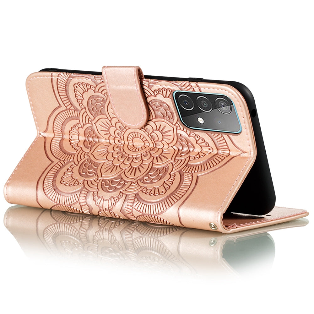 Imprint Mandala Flower Wallet Leather Cover for Samsung Galaxy A52 4G/5G / A52s 5G Protective Stand Shell