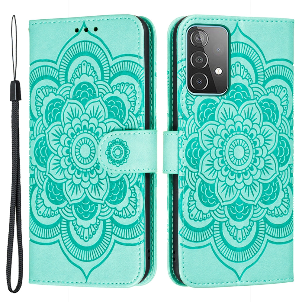 Imprint Mandala Flower Wallet Leather Cover for Samsung Galaxy A52 4G/5G / A52s 5G Protective Stand Shell