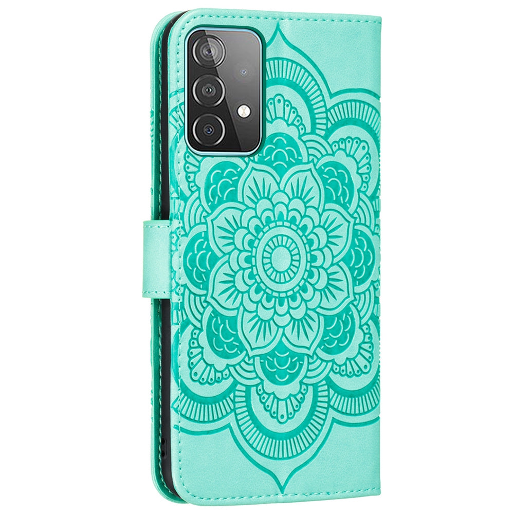 Imprint Mandala Flower Wallet Leather Cover for Samsung Galaxy A52 4G/5G / A52s 5G Protective Stand Shell