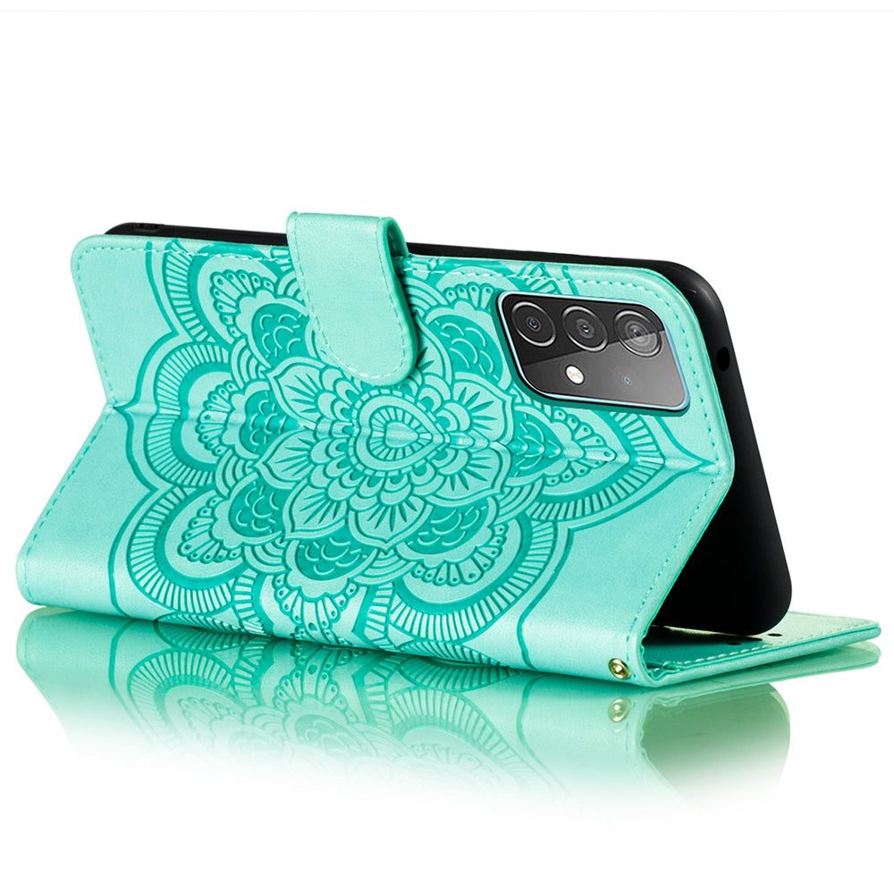 Imprint Mandala Flower Wallet Leather Cover for Samsung Galaxy A52 4G/5G / A52s 5G Protective Stand Shell