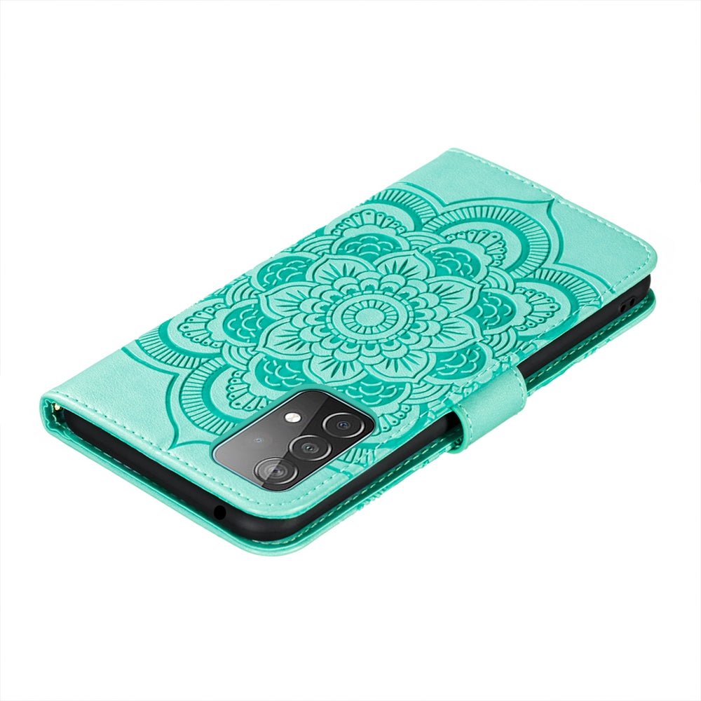 Imprint Mandala Flower Wallet Leather Cover for Samsung Galaxy A52 4G/5G / A52s 5G Protective Stand Shell