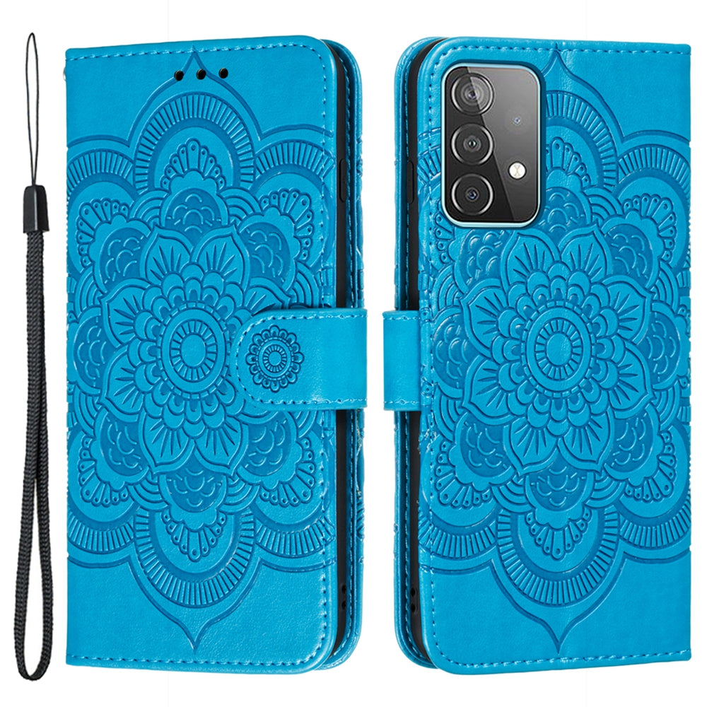 Imprint Mandala Flower Wallet Leather Cover for Samsung Galaxy A52 4G/5G / A52s 5G Protective Stand Shell