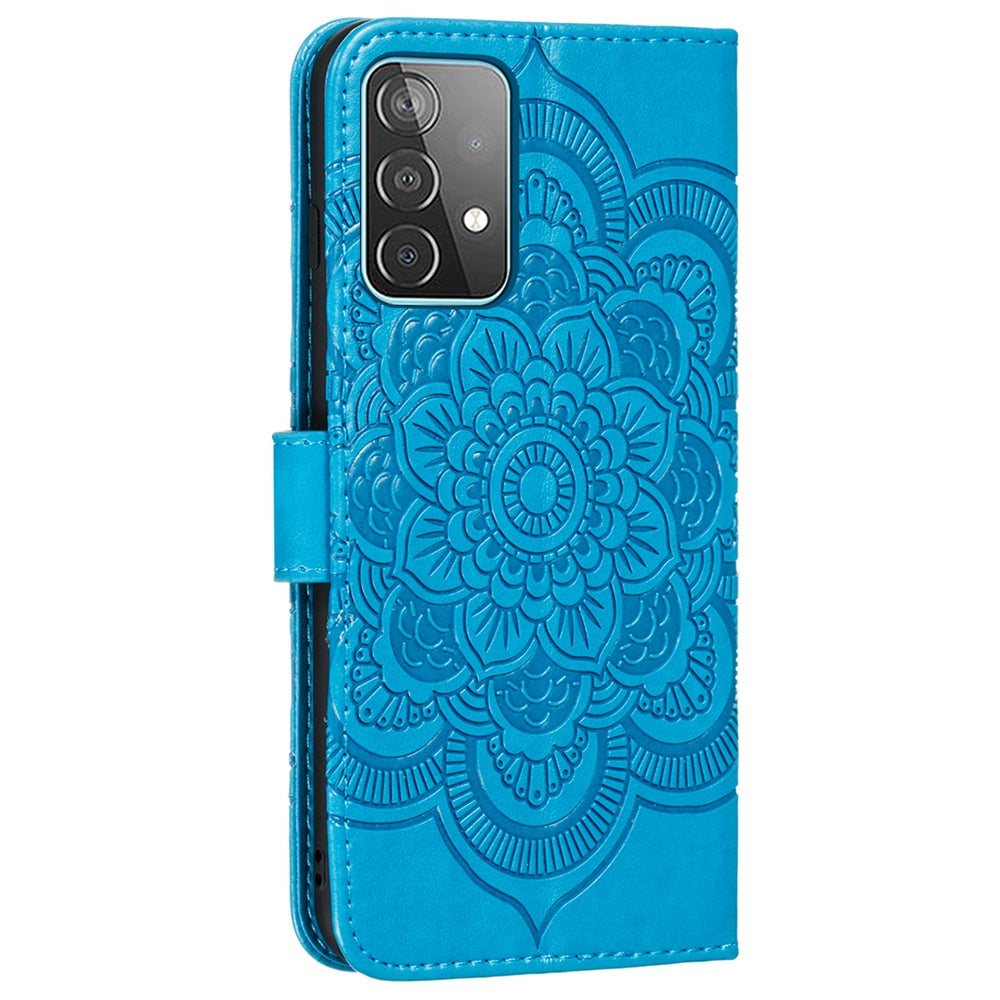 Imprint Mandala Flower Wallet Leather Cover for Samsung Galaxy A52 4G/5G / A52s 5G Protective Stand Shell
