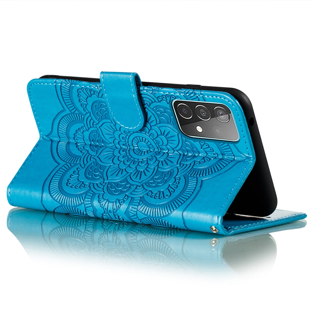 Imprint Mandala Flower Wallet Leather Cover for Samsung Galaxy A52 4G/5G / A52s 5G Protective Stand Shell