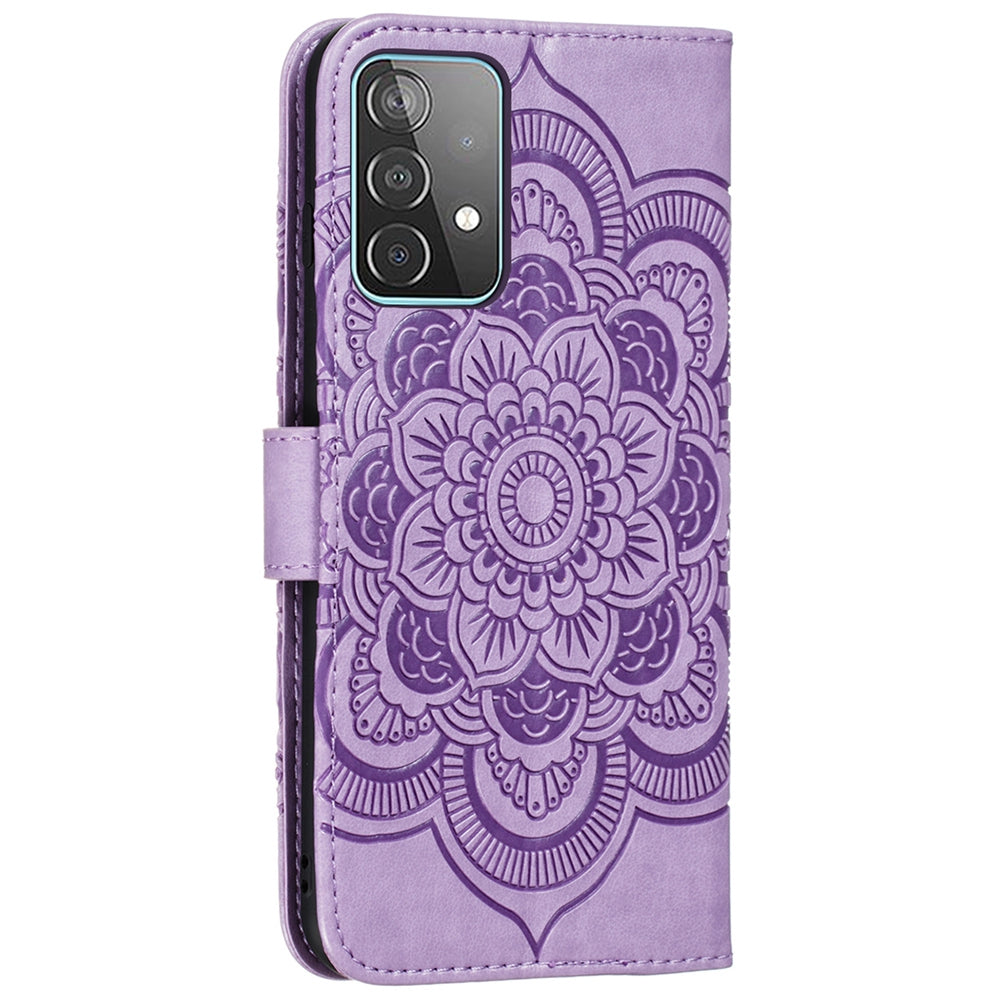 Imprint Mandala Flower Wallet Leather Cover for Samsung Galaxy A52 4G/5G / A52s 5G Protective Stand Shell