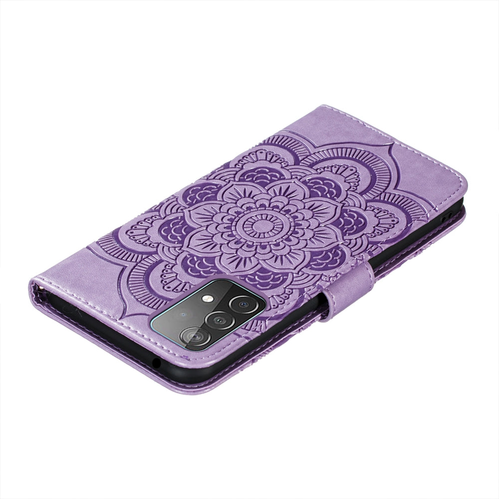 Imprint Mandala Flower Wallet Leather Cover for Samsung Galaxy A52 4G/5G / A52s 5G Protective Stand Shell