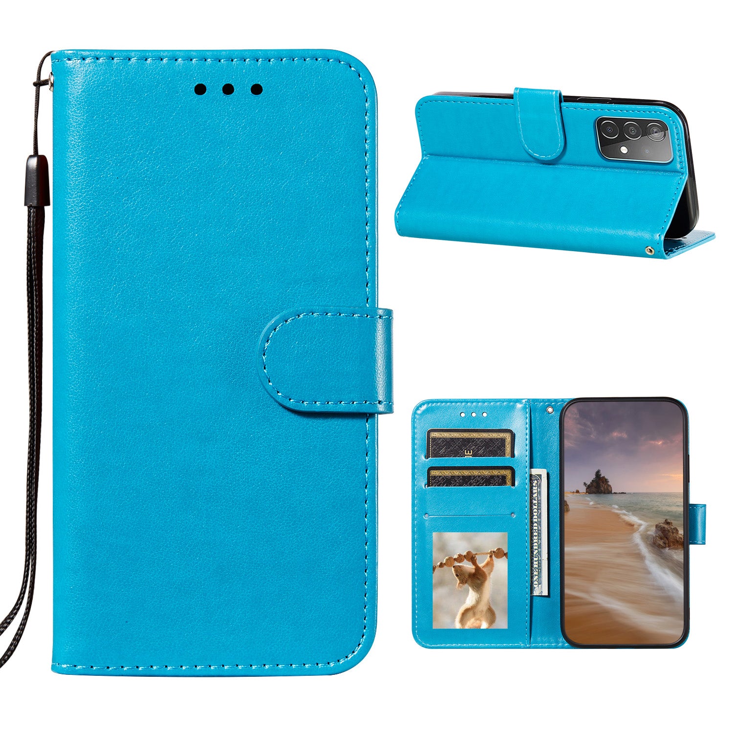 Dual-sided Magnetic Clasp Leather Wallet Stand Phone Case Shell for Samsung Galaxy A52 4G/5G / A52s 5G