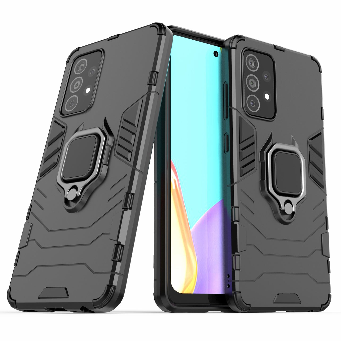 For Samsung Galaxy A52 4G/5G / A52s 5G Cool Guard PC + TPU Hybrid Phone Case Anti-shock Phone Cover with Ring Kickstand