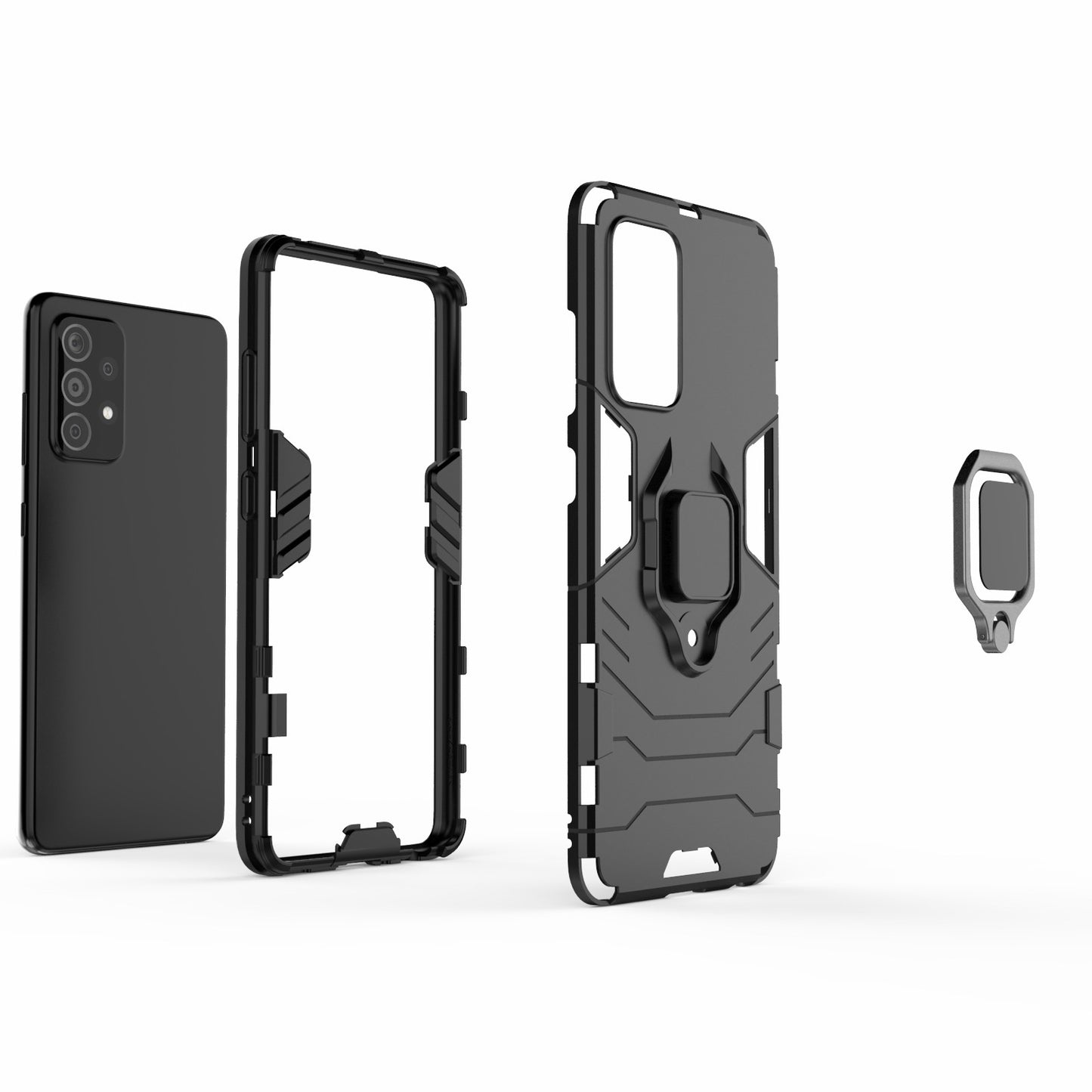 For Samsung Galaxy A52 4G/5G / A52s 5G Cool Guard PC + TPU Hybrid Phone Case Anti-shock Phone Cover with Ring Kickstand