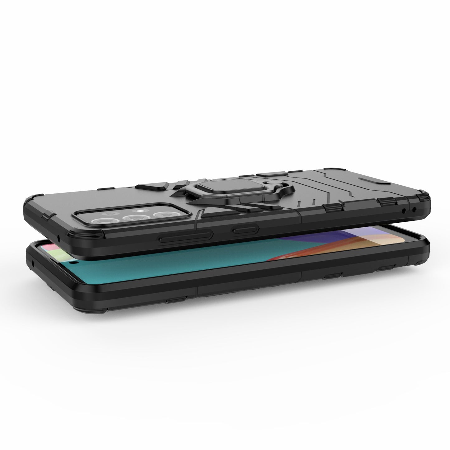 For Samsung Galaxy A52 4G/5G / A52s 5G Cool Guard PC + TPU Hybrid Phone Case Anti-shock Phone Cover with Ring Kickstand