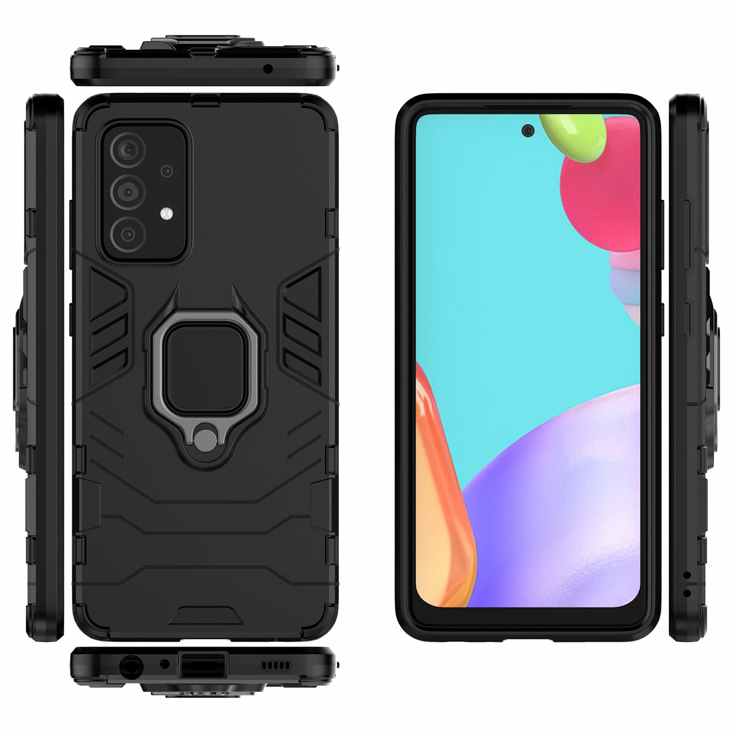 For Samsung Galaxy A52 4G/5G / A52s 5G Cool Guard PC + TPU Hybrid Phone Case Anti-shock Phone Cover with Ring Kickstand