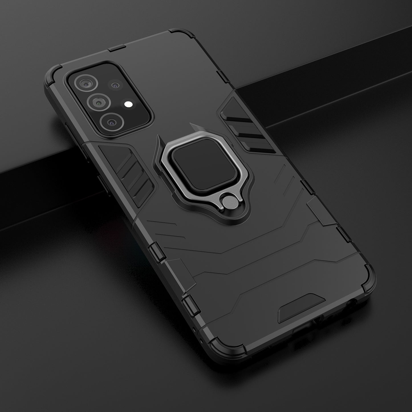 For Samsung Galaxy A52 4G/5G / A52s 5G Cool Guard PC + TPU Hybrid Phone Case Anti-shock Phone Cover with Ring Kickstand