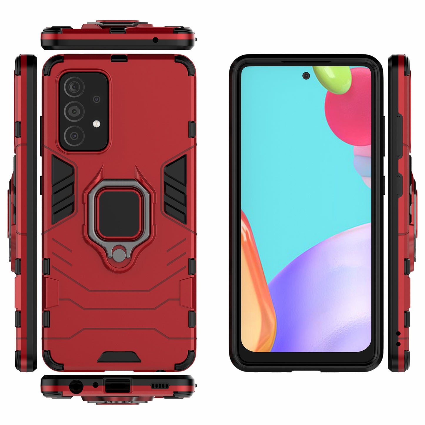 For Samsung Galaxy A52 4G/5G / A52s 5G Cool Guard PC + TPU Hybrid Phone Case Anti-shock Phone Cover with Ring Kickstand