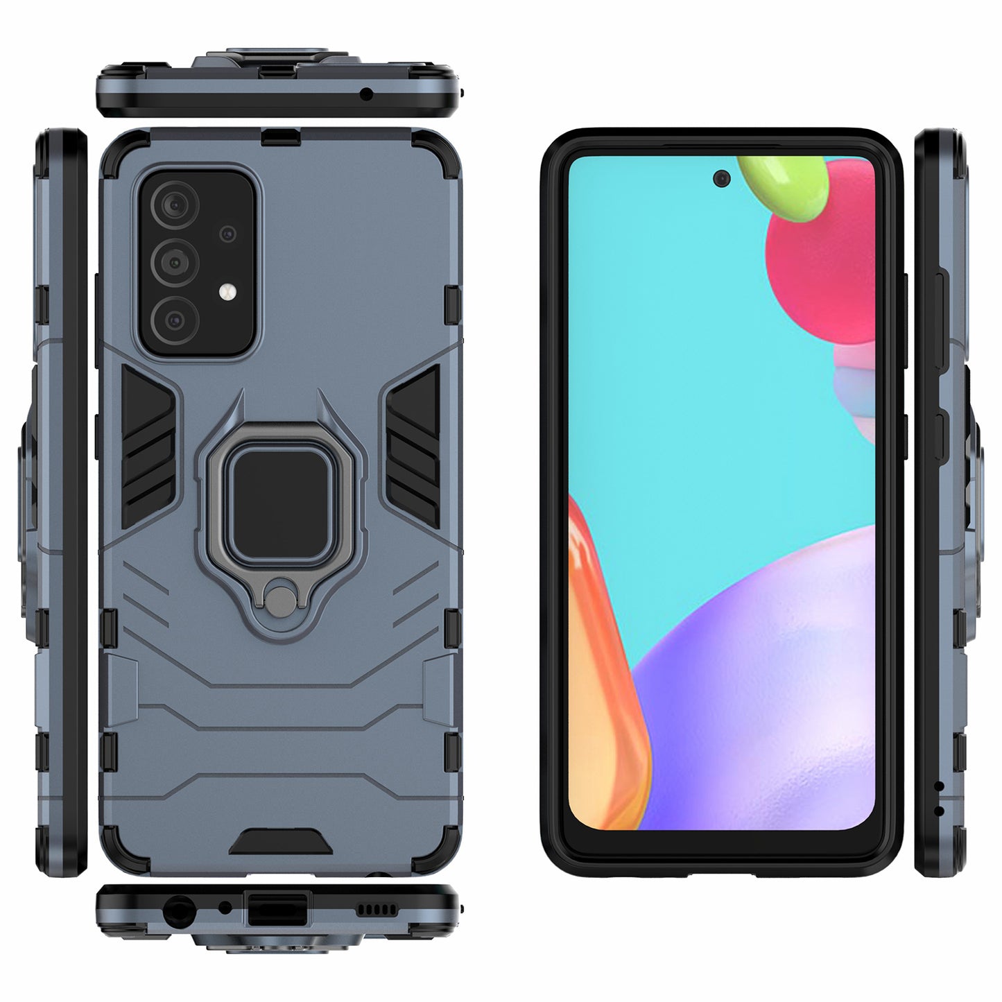 For Samsung Galaxy A52 4G/5G / A52s 5G Cool Guard PC + TPU Hybrid Phone Case Anti-shock Phone Cover with Ring Kickstand