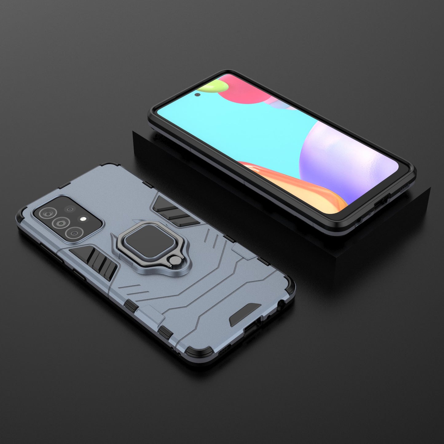 For Samsung Galaxy A52 4G/5G / A52s 5G Cool Guard PC + TPU Hybrid Phone Case Anti-shock Phone Cover with Ring Kickstand
