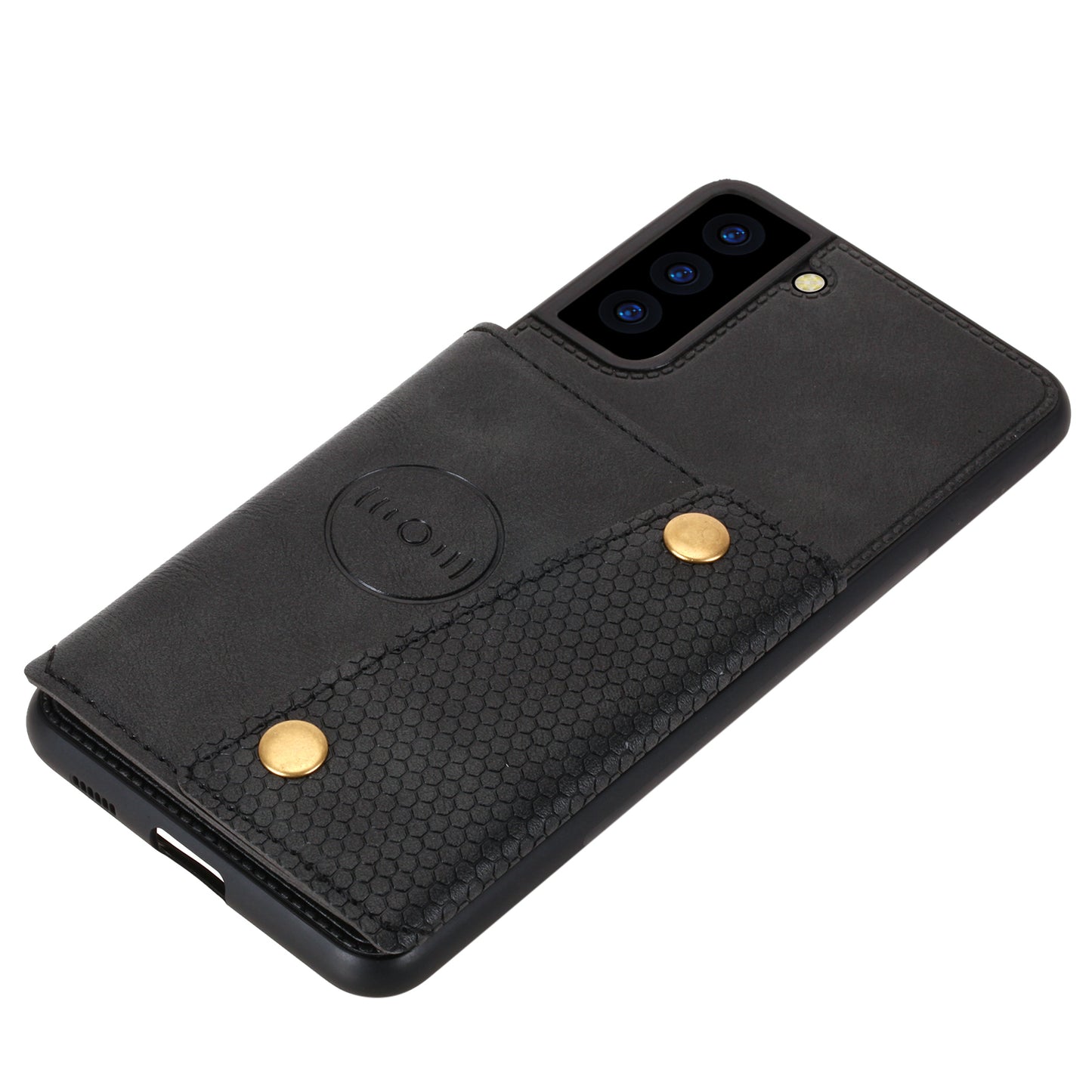 [Built-in Vehicle Magnetic Sheet] PU Leather Coated TPU Shell Case Kickstand + Card Slots for Samsung Galaxy S21 Plus 5G