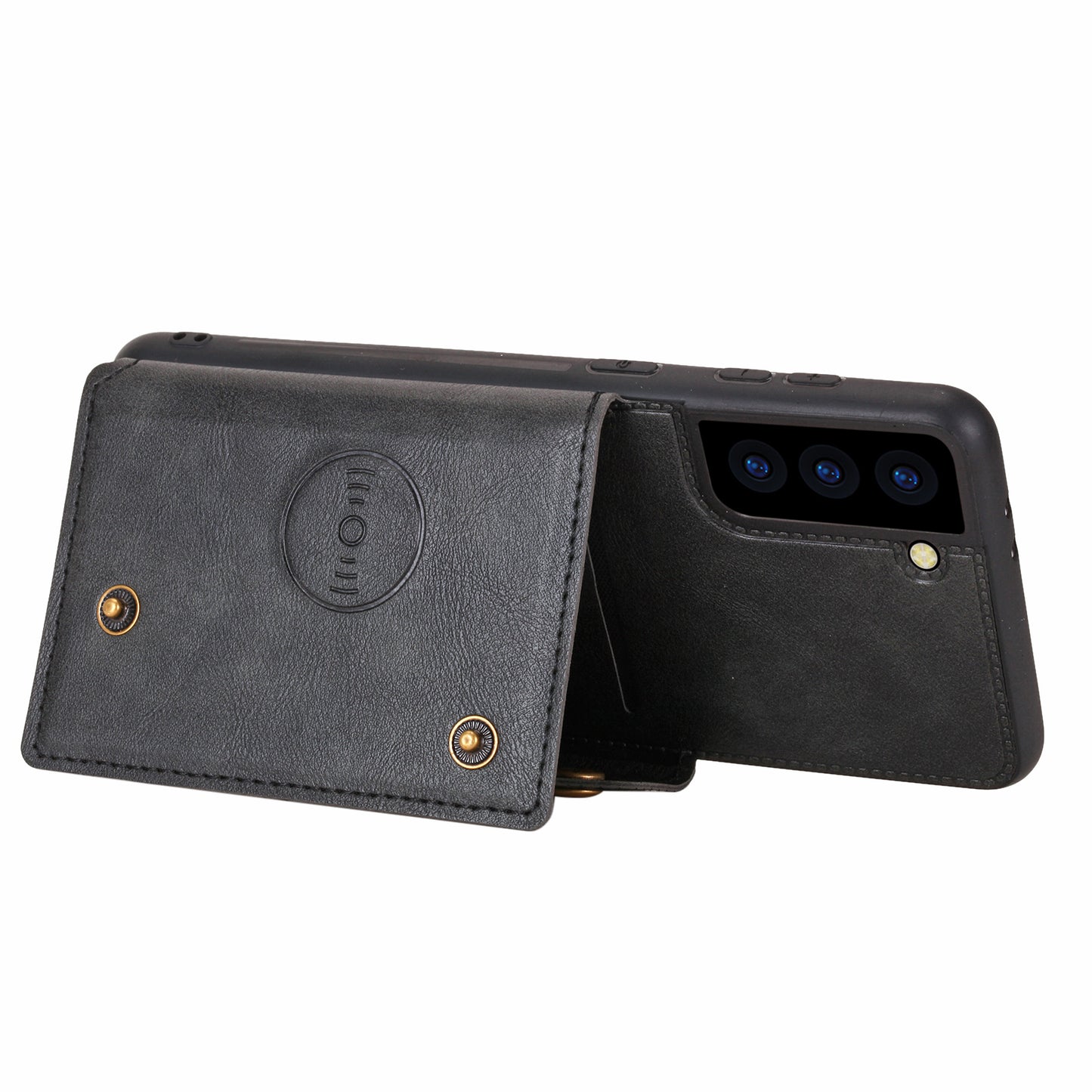 [Built-in Vehicle Magnetic Sheet] PU Leather Coated TPU Shell Case Kickstand + Card Slots for Samsung Galaxy S21 Plus 5G