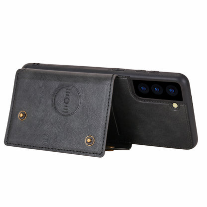[Built-in Vehicle Magnetic Sheet] PU Leather Coated TPU Shell Case Kickstand + Card Slots for Samsung Galaxy S21 Plus 5G