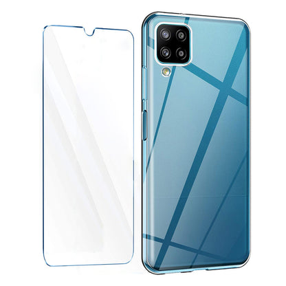 For Samsung Galaxy A12 TPU Phone Case with Tempered Glass Screen Protector Transparent shockproof Cover