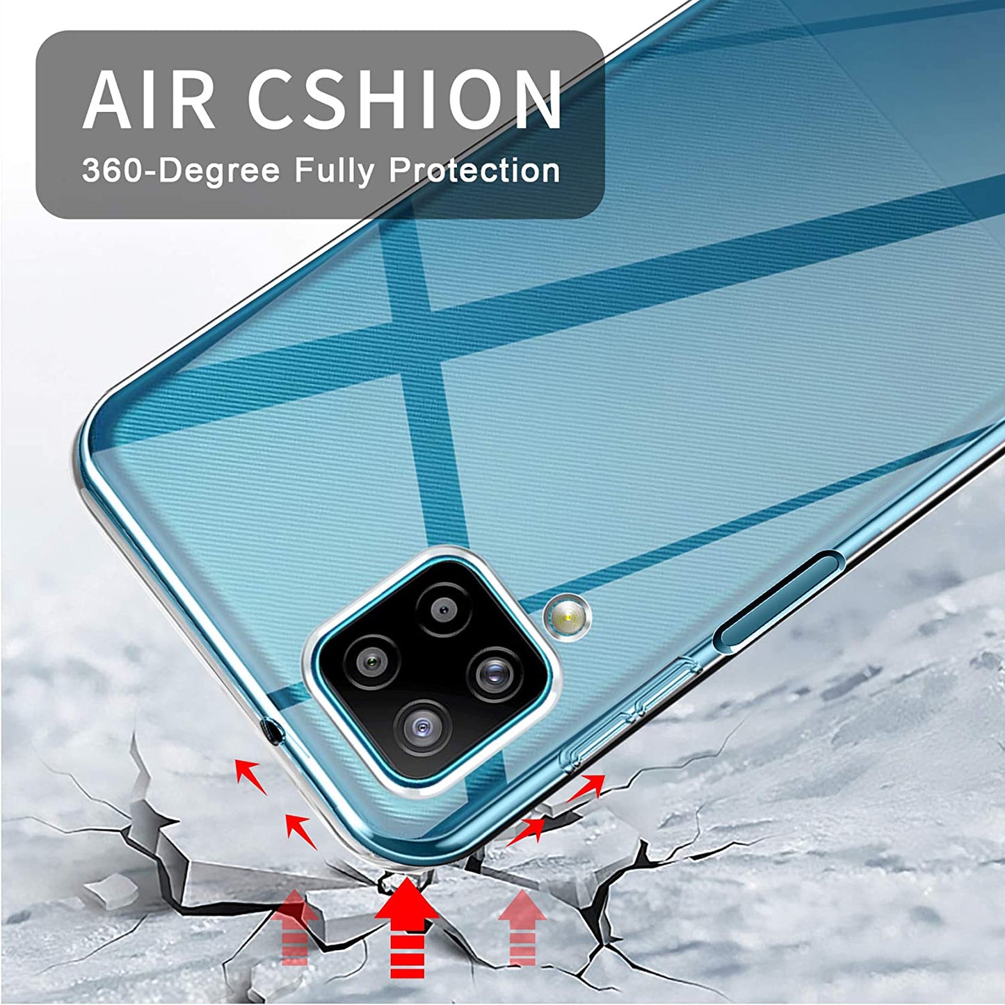 For Samsung Galaxy A12 TPU Phone Case with Tempered Glass Screen Protector Transparent shockproof Cover