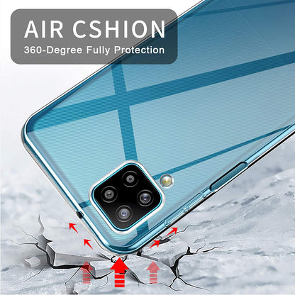 For Samsung Galaxy A12 TPU Phone Case with Tempered Glass Screen Protector Transparent shockproof Cover