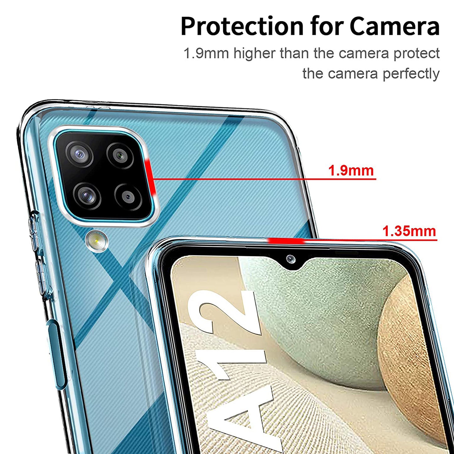 For Samsung Galaxy A12 TPU Phone Case with Tempered Glass Screen Protector Transparent shockproof Cover
