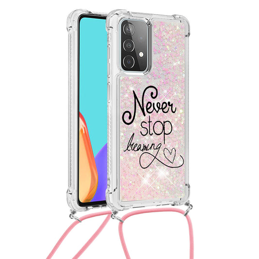Pattern Printed Quicksand Glitter Sequins TPU Phone Case Cover with Strap for Samsung Galaxy A52 4G/5G / A52s 5G