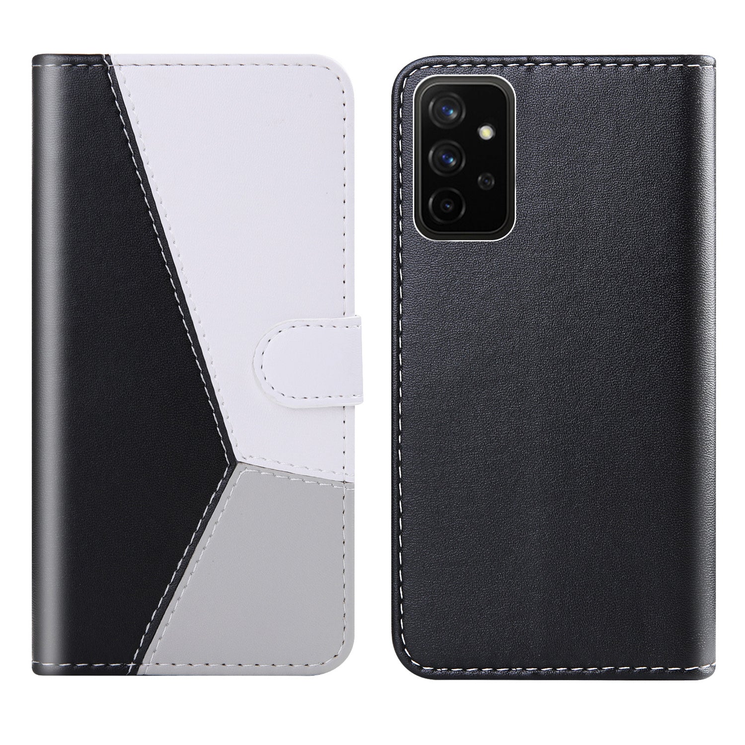 Wallet Design Three-color Splicing Leather Stand Cover for Samsung Galaxy A52 4G/5G / A52s 5G