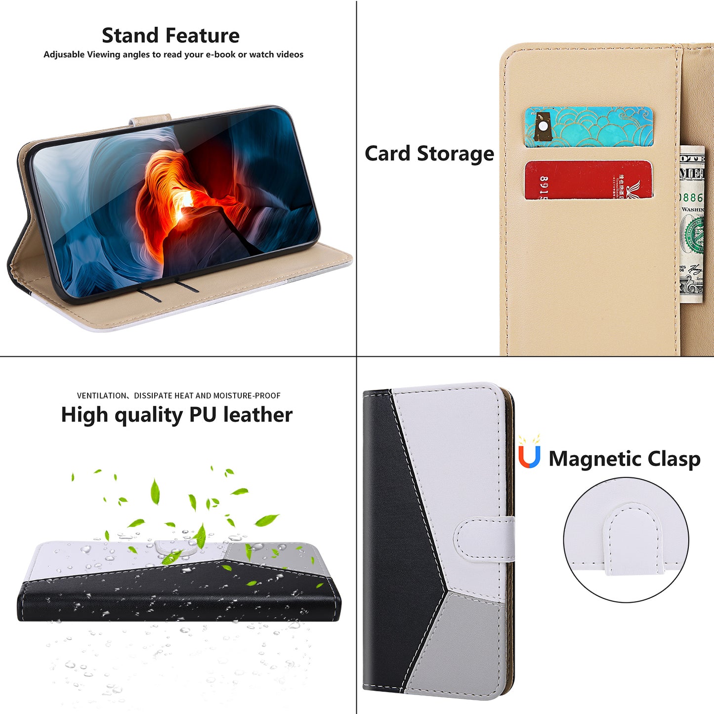Wallet Design Three-color Splicing Leather Stand Cover for Samsung Galaxy A52 4G/5G / A52s 5G