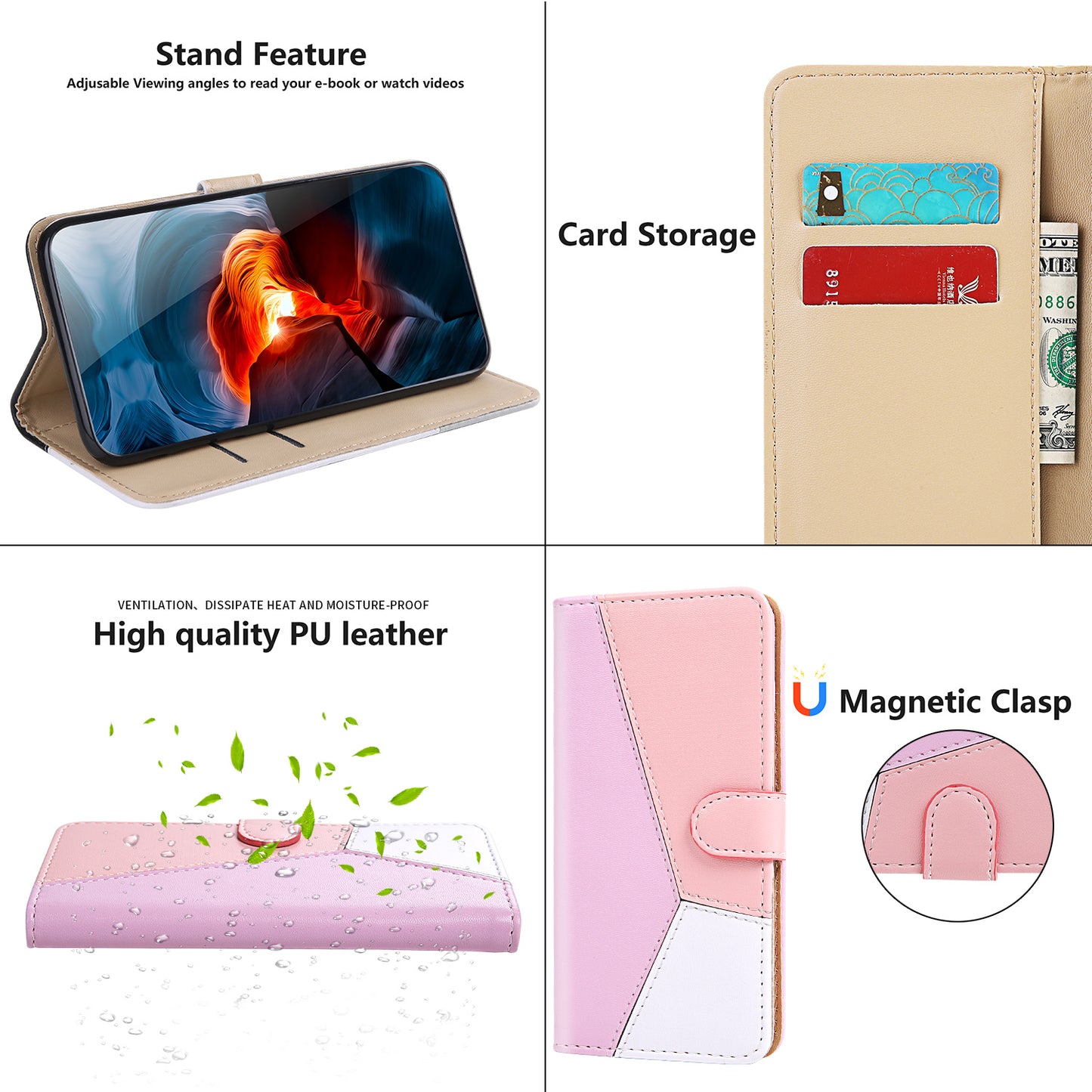 Wallet Design Three-color Splicing Leather Stand Cover for Samsung Galaxy A52 4G/5G / A52s 5G
