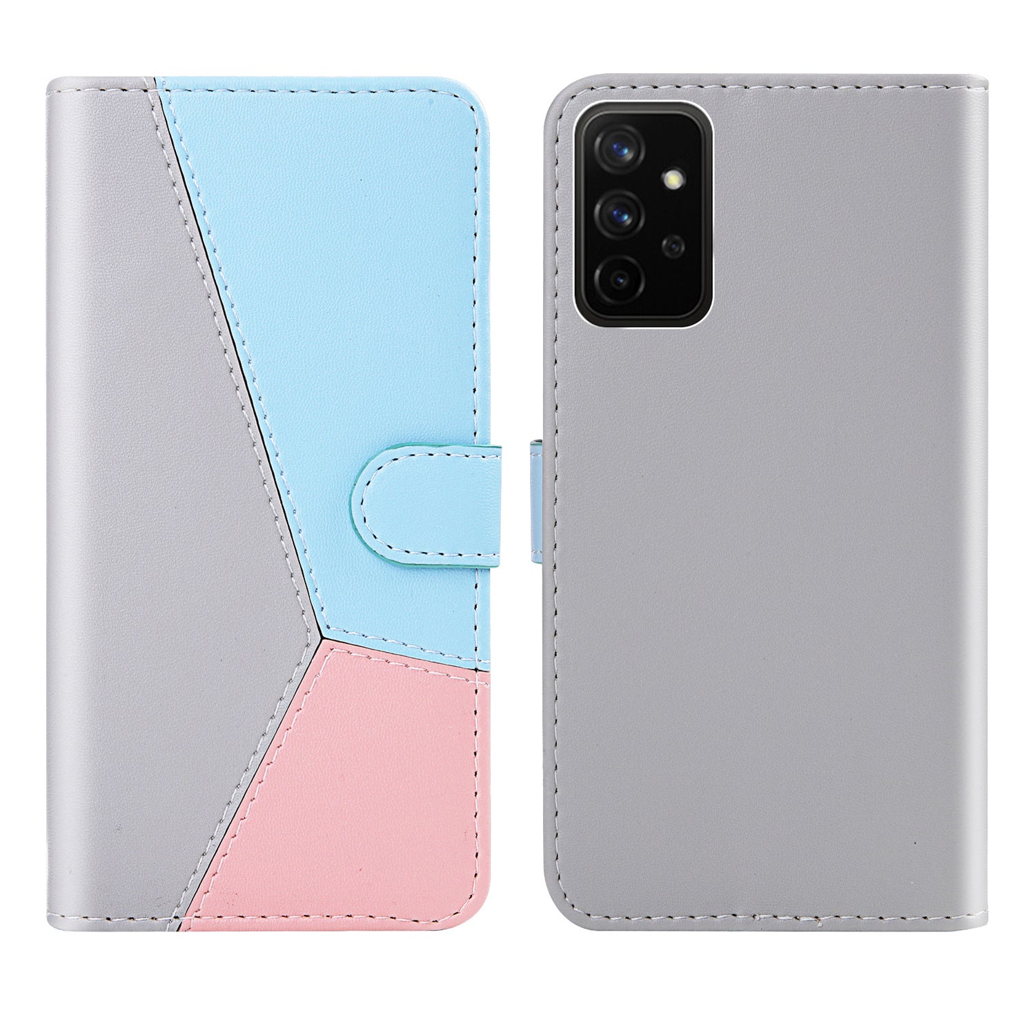 Wallet Design Three-color Splicing Leather Stand Cover for Samsung Galaxy A52 4G/5G / A52s 5G