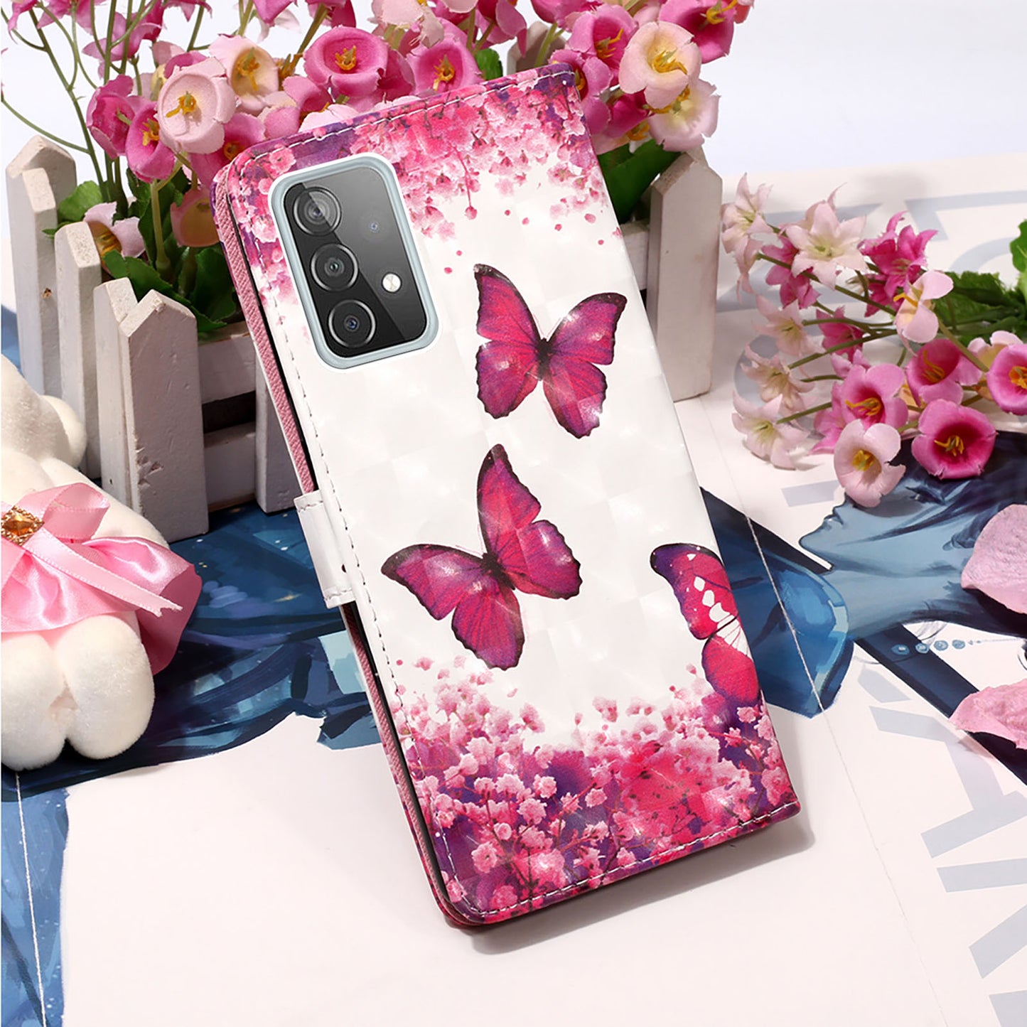 3D Pattern Printing PU Leather Wallet Stand Phone Case Shell for Samsung Galaxy A52 4G/5G / A52s 5G